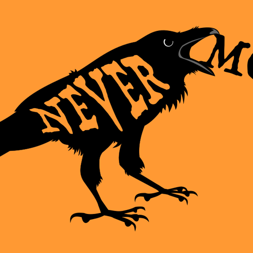 Digital illustration of a raven and the text never more