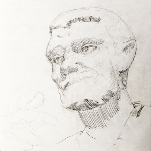 Pencil sketch of the an Auguste Rodin sculpture